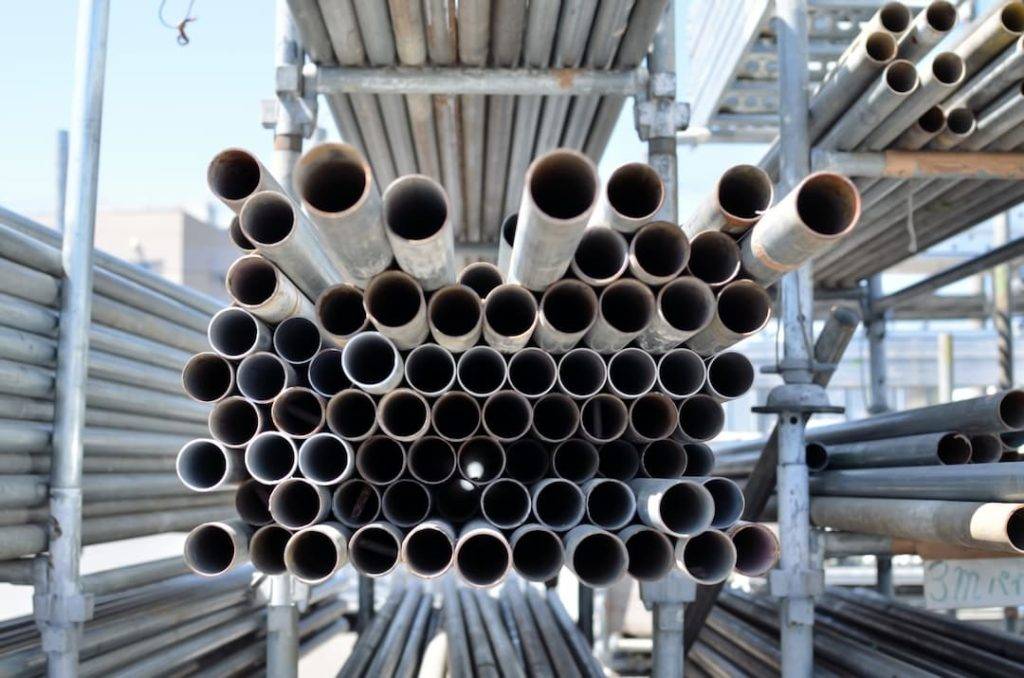 Stack Of Scaffold Poles On A Building Site